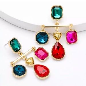 Unique jewel drop earrings boho gold pink artist